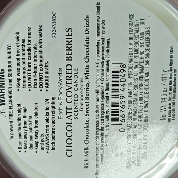 Bath & Body Works CHOCOLATE COVERED BERRIES 3-Wick Candle - Picture 3 of 3